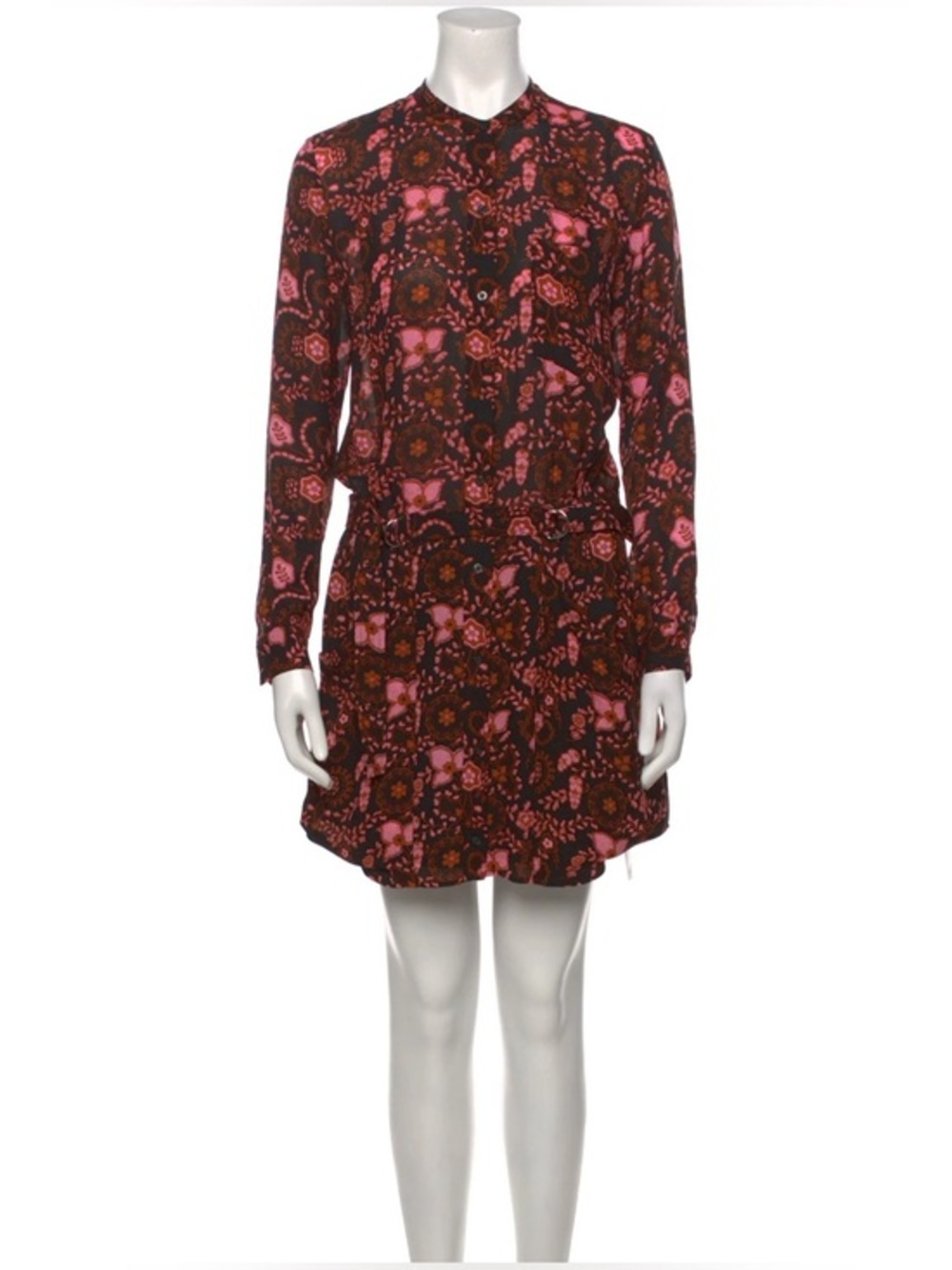 A.L.C Silk Mini Dress Black with Pink & Brown Floral Print